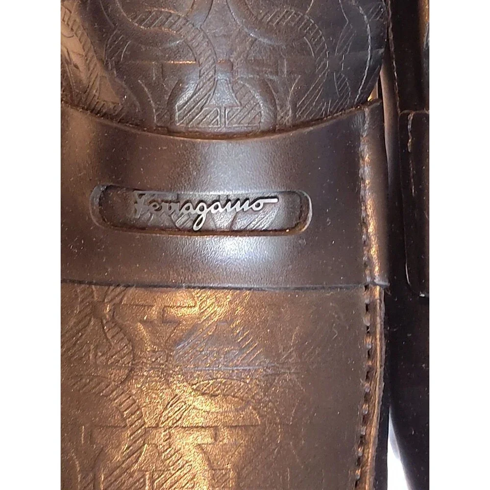 Salvatore Ferragamo Men Black Leather Embossed Gancini Driver Loafers Sze 8.5 E